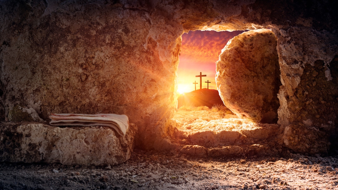 Empty Tomb with Cross at Sunrise
